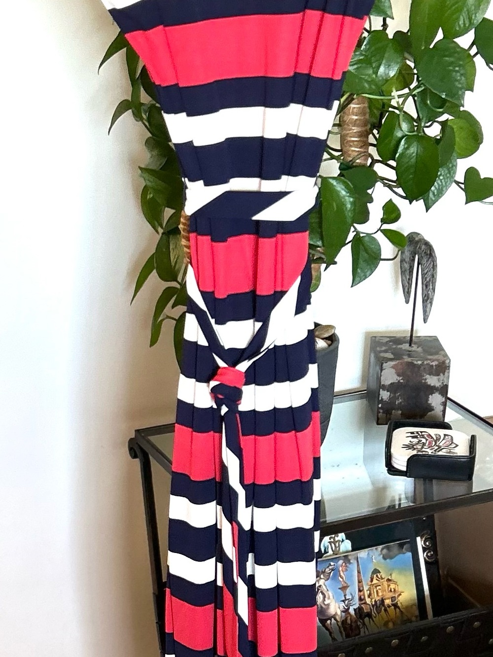 Banana Republic Striped Maxi Dress in Navy, Coral & White
